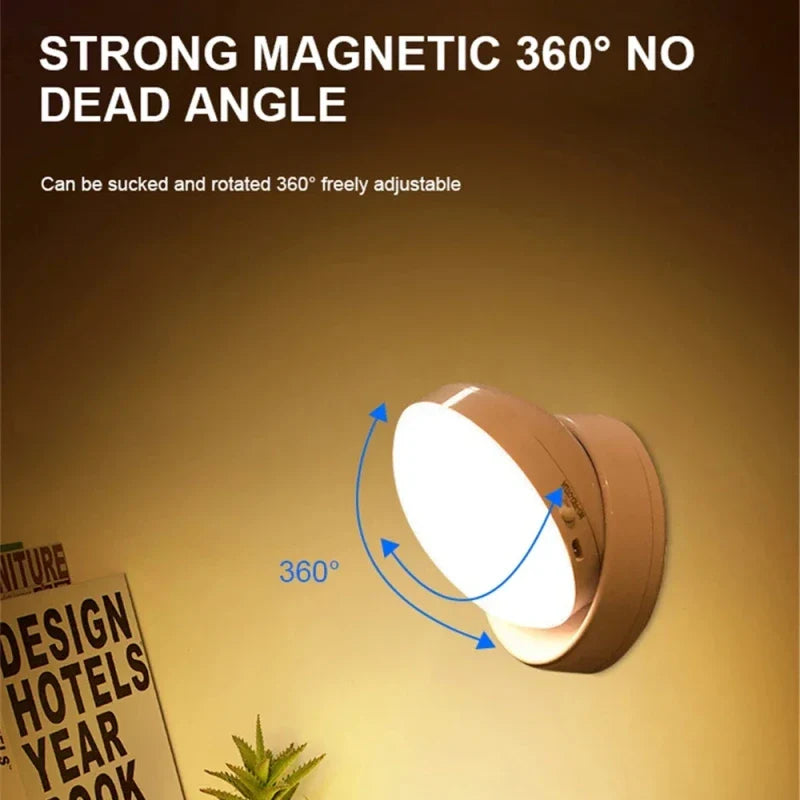 USB Rechargeable LED Motion Sensor Night Light – Magnetic 360° Rotating for Closet, Wardrobe, Cabinet, Bedside
