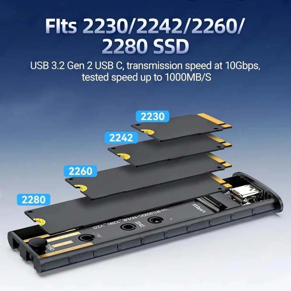 M.2 NVMe & SATA SSD Enclosure USB-C 10Gbps Supports 2230/2242/2260/2280