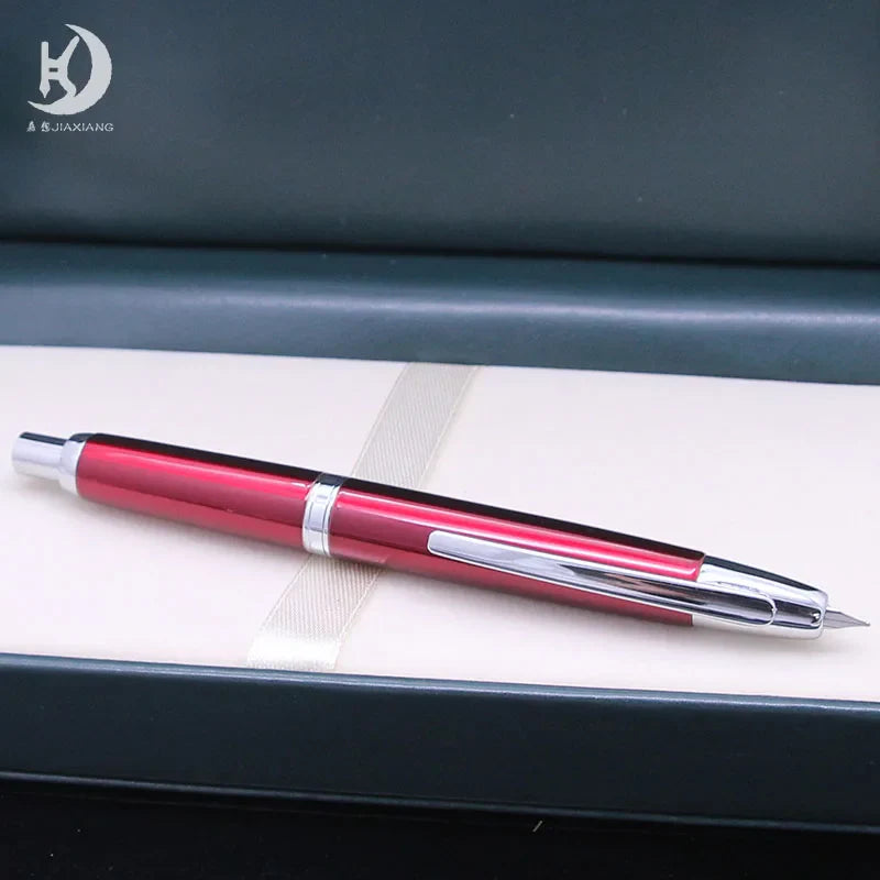 Push-Button Retractable Fountain Pen — Metal Body, Clip & Converter, EF/F Nib 0.5mm (0.02in) — Black/White