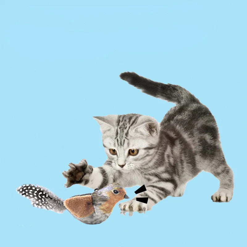 Lifelike Bird Plush Cat Toy with Feather Teaser, Catnip-Simulation for Cats & Kittens