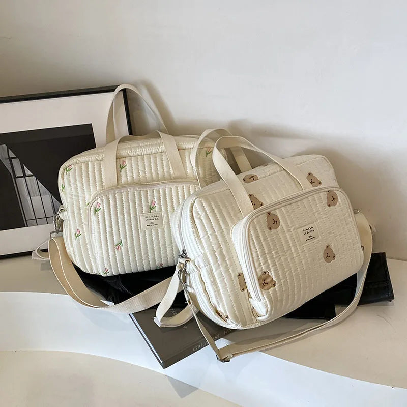 Large Embroidered Diaper Bag - Maternity Baby Organizer Shoulder & Crossbody Bag for Travel and Hospital