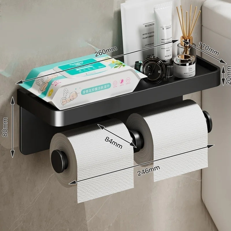 No-Drill Aluminum Toilet Paper Holder – Wall-Mounted Adhesive or Screw Tissue Rack, Rust-Resistant Bathroom Accessory