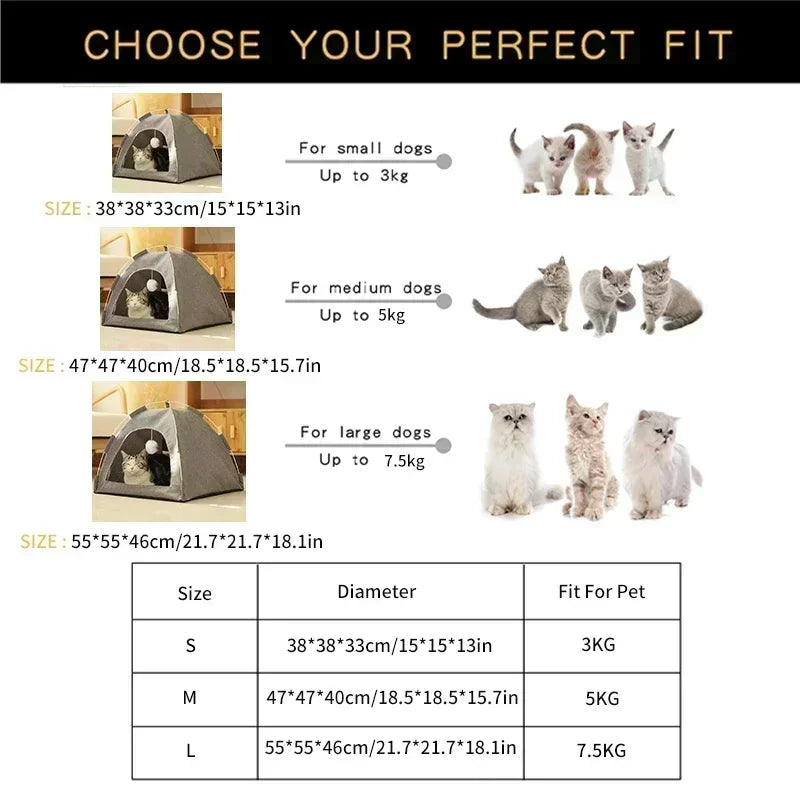 Removable Pet Tent Bed Semi-Enclosed Fleece Cat & Small Dog Sofa Basket Cozy Cave Sleeping Bed for Indoor Room Decor