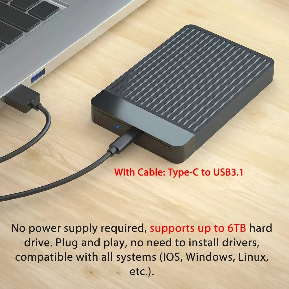 2.5-Inch SATA to USB 3.1/3.0 HDD & SSD Enclosure (USB-C) — 6 Gbps External Hard Drive Case, Tool-Free Hot-Swap