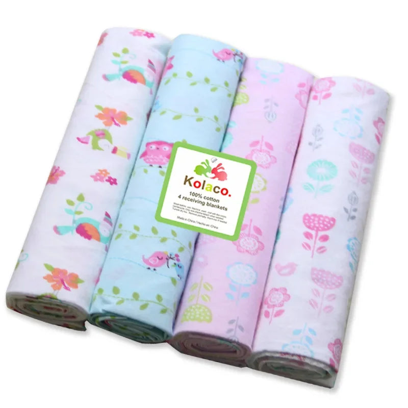 4-Pack 100% Cotton Receiving Baby Blankets 30 x 30 in (76 x 76 cm) Supersoft Newborn Swaddle