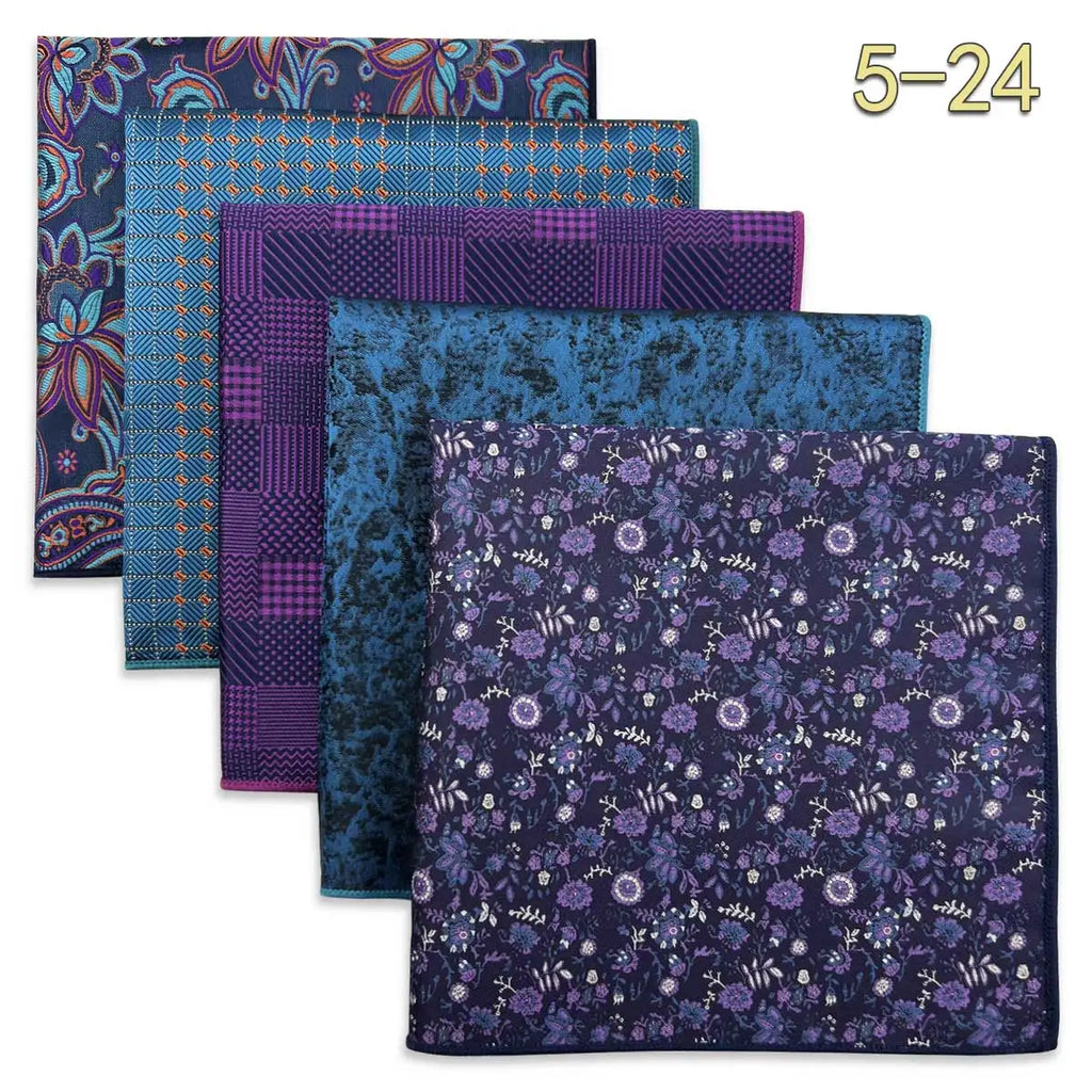 5-Pack Men's Microfiber Pocket Squares 12.6 in (32 cm) - Jacquard Woven Wedding & Formal Handkerchiefs, Assorted Patterns