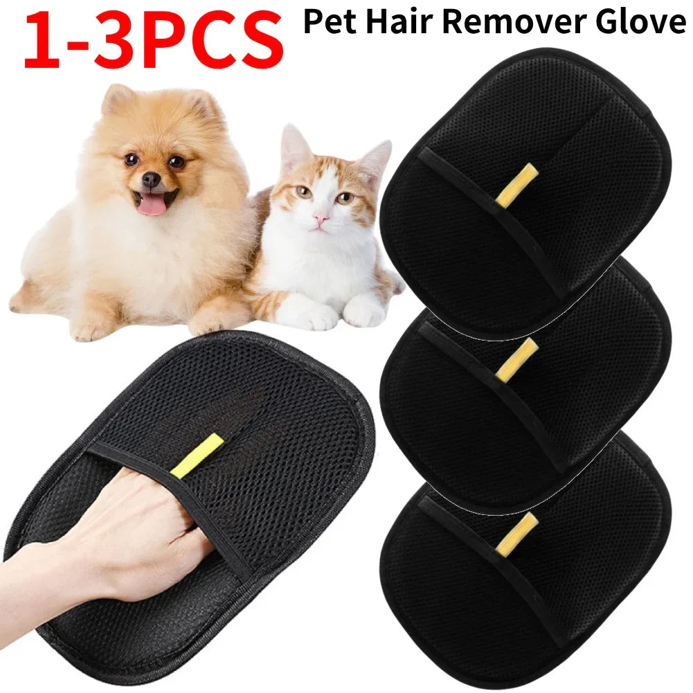 Pet Deshedding Grooming Gloves - Double-Sided Hair Remover Mitt for Dogs, Cats & Rabbits (Long/Short/Curly Fur)
