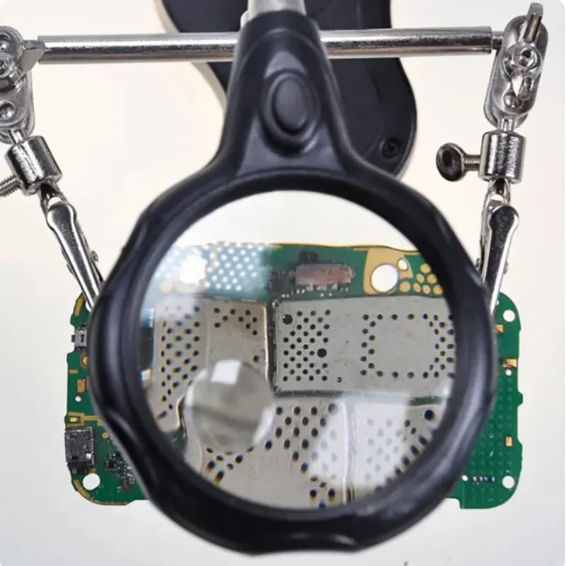 LED Clip Magnifier Helping Hand for Soldering and Circuit Board Repair 3.5x 12x Stand Holder