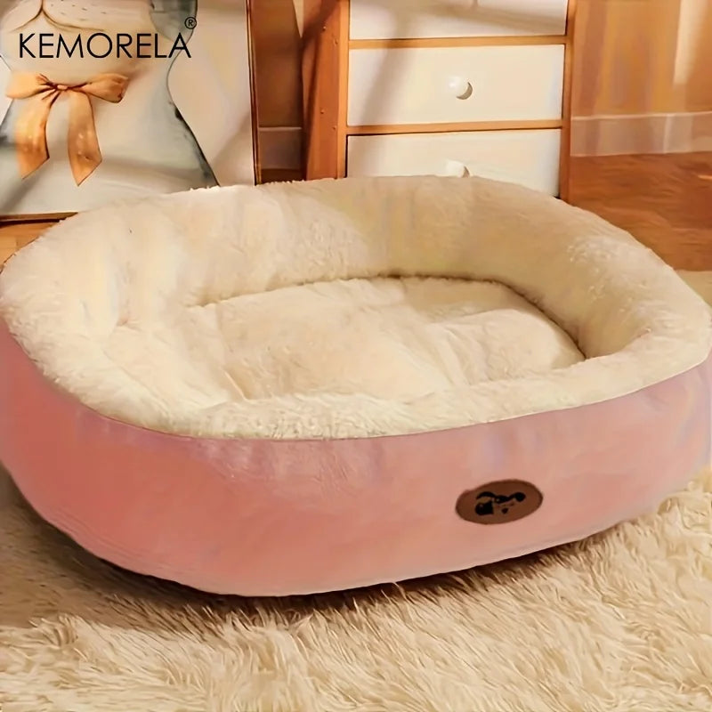 Plush Oval Pet Bed for Dogs & Cats — Thickened Machine-Washable All-Season Cushion for Small, Medium & Large Breeds
