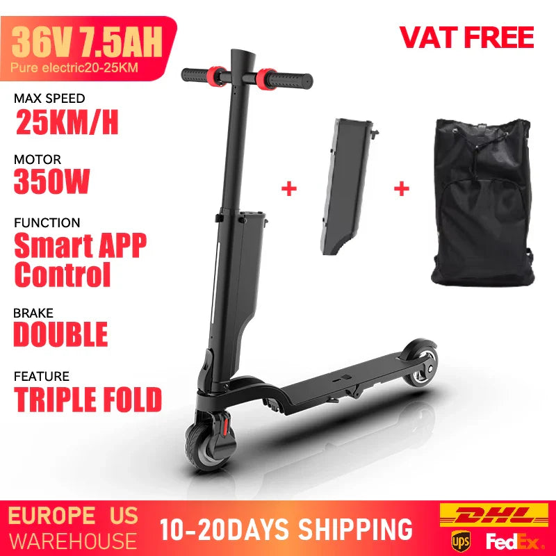 Foldable Electric Scooter for Adults — 350W Motor, 36V 7.5Ah Removable Battery, Smart App Control, 25 km/h (15.5 mph)