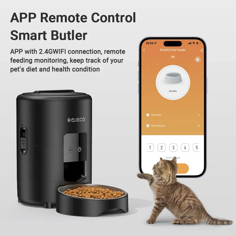 2L (67.6 fl oz) Automatic Pet Feeder – Smart Kibble Dispenser with Button Control, Programmable Auto Feeder for Cats & Small Dogs