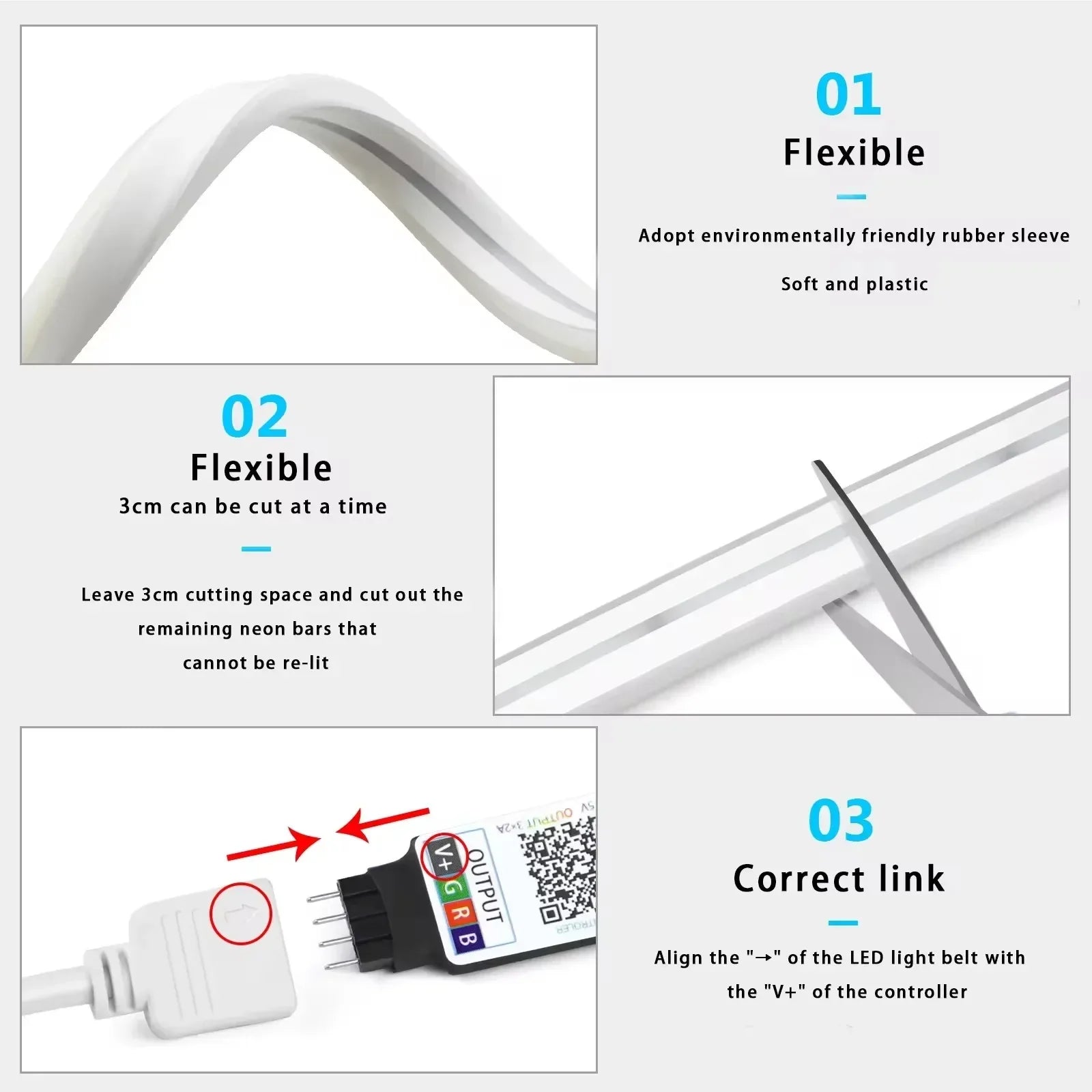 RGBIC Neon LED Strip Light 1/2/3/5M (3.3/6.6/9.8/16.4 ft) IP65 Waterproof USB Smart Rope Light App & Voice Control Music Sync