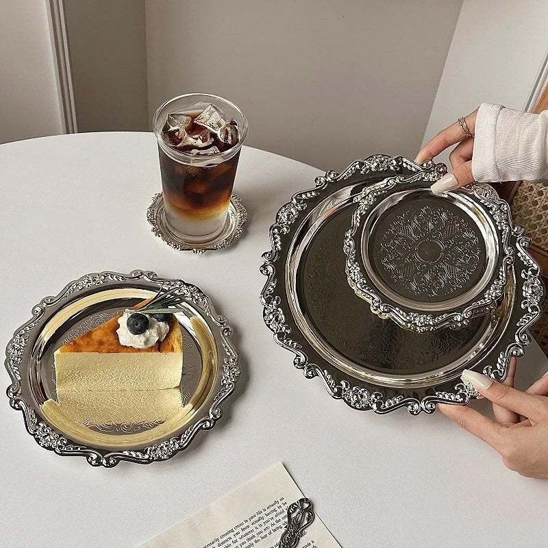 Hexagonal Stainless Steel Dessert Plates - Silver & Gold, 10/15/20/25 cm (4/6/8/9.8 in) - Retro Cake, Snack & Jewelry Tray