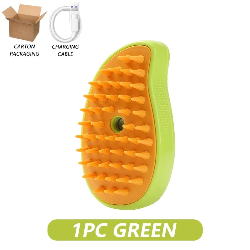 3-in-1 Pet Steamy Brush – Electric Spray Groomer, Silicone Massage & Hair Remover for Cats & Dogs