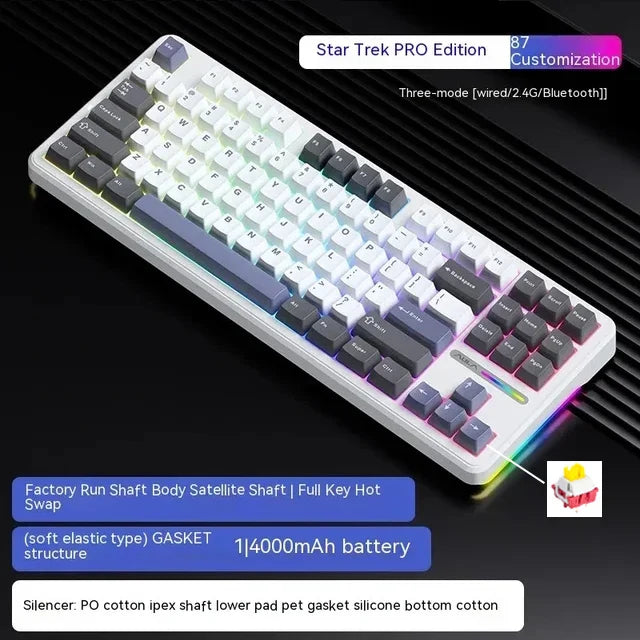 87-Key Tri-Mode Mechanical Keyboard - 2.4G USB Bluetooth, RGB PBT Keycaps, Hot-Swappable Gasket Design, 4000mAh Battery