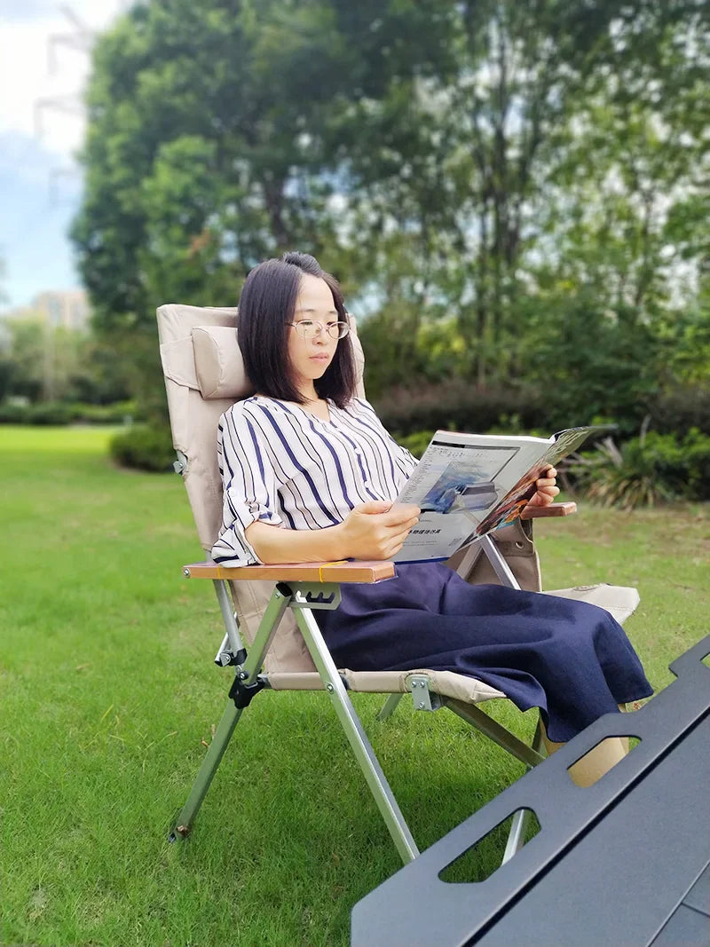 5-Position Angle Adjustable Aluminum Alloy Folding Camping Chair Portable Reclining Outdoor Lounge