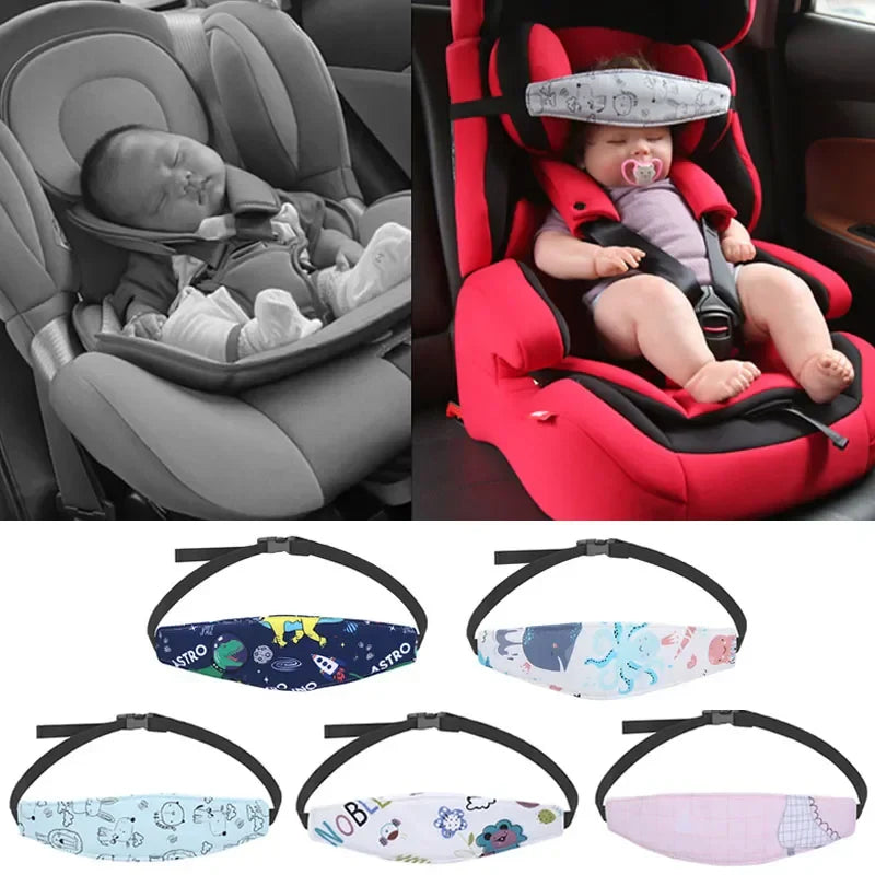 Infant Head Support Pillow for Car Seat & Stroller — Adjustable Belt Fastening Sleep Positioner, Unisex Cartoon Design