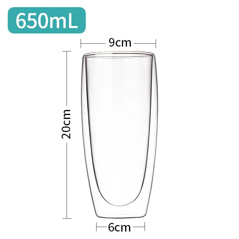 Double Wall Borosilicate Glass Mug - Heat-Resistant Insulated Tumbler for Coffee, Tea, Whiskey, Beer & Cocktails - Gift