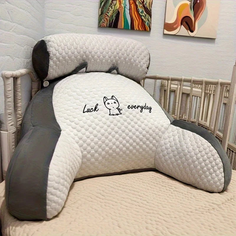 Adjustable Reading Pillow Back Support Cushion – Quilted Ergonomic U-Shape Pillow for Bed, Sofa & Floor, 24 x 16 in (60 x 40 cm), Gray