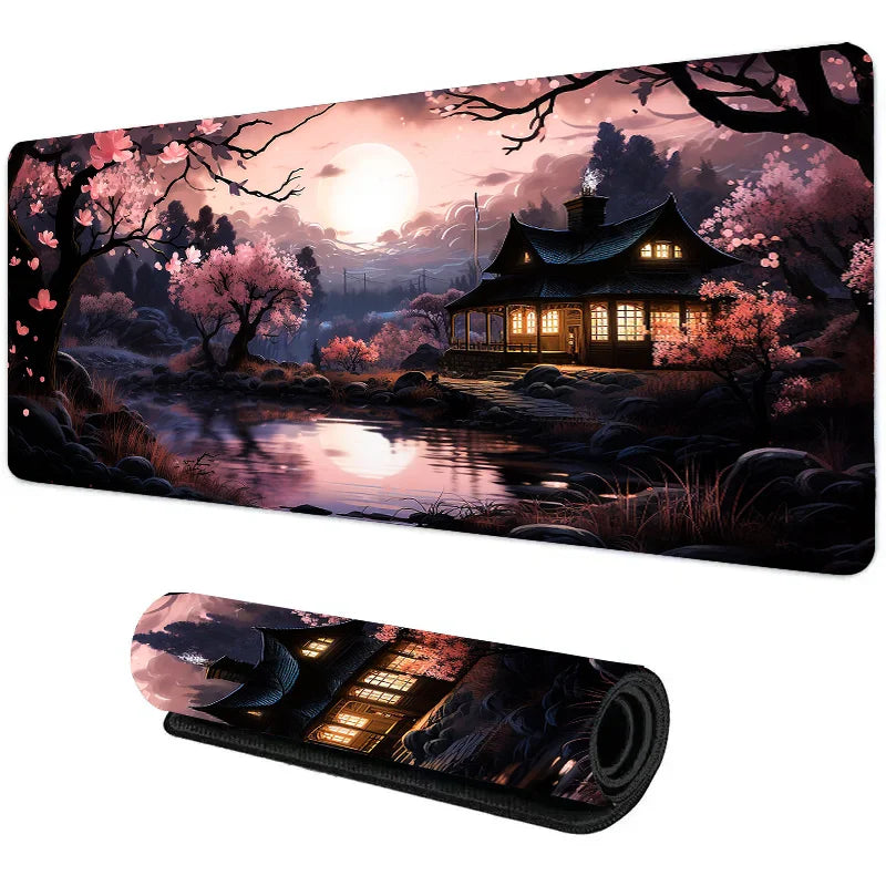 Night Moonlight Large Gaming Mouse Pad Non-Slip Stitched Rubber Desk Mat for Laptop PC Esports