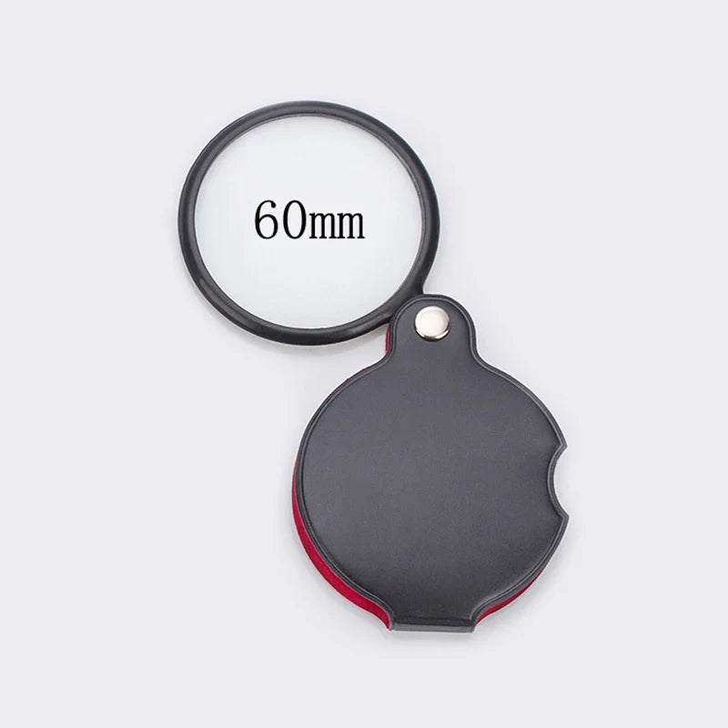 Foldable Pocket Magnifier 6X/8X – 50mm & 60mm (2.0 in / 2.4 in) Glass Lens Leather Case Handheld Loupe for Reading & Jewelry