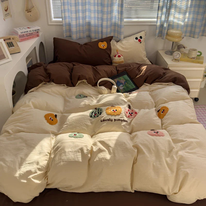 Brown Striped Bedding Set - Duvet Cover, Flat Sheet & Pillowcases (Single/Twin/Full/Queen)