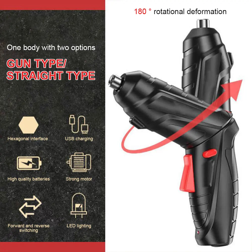 3.6V Rechargeable Cordless Electric Screwdriver Drill Set – 1800mAh Mini Power Driver with LED & USB Charging