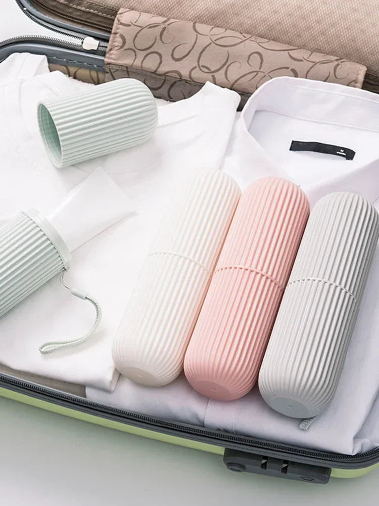 Portable Toothbrush Travel Cup and Toothpaste Holder Case – Bathroom Storage Organizer
