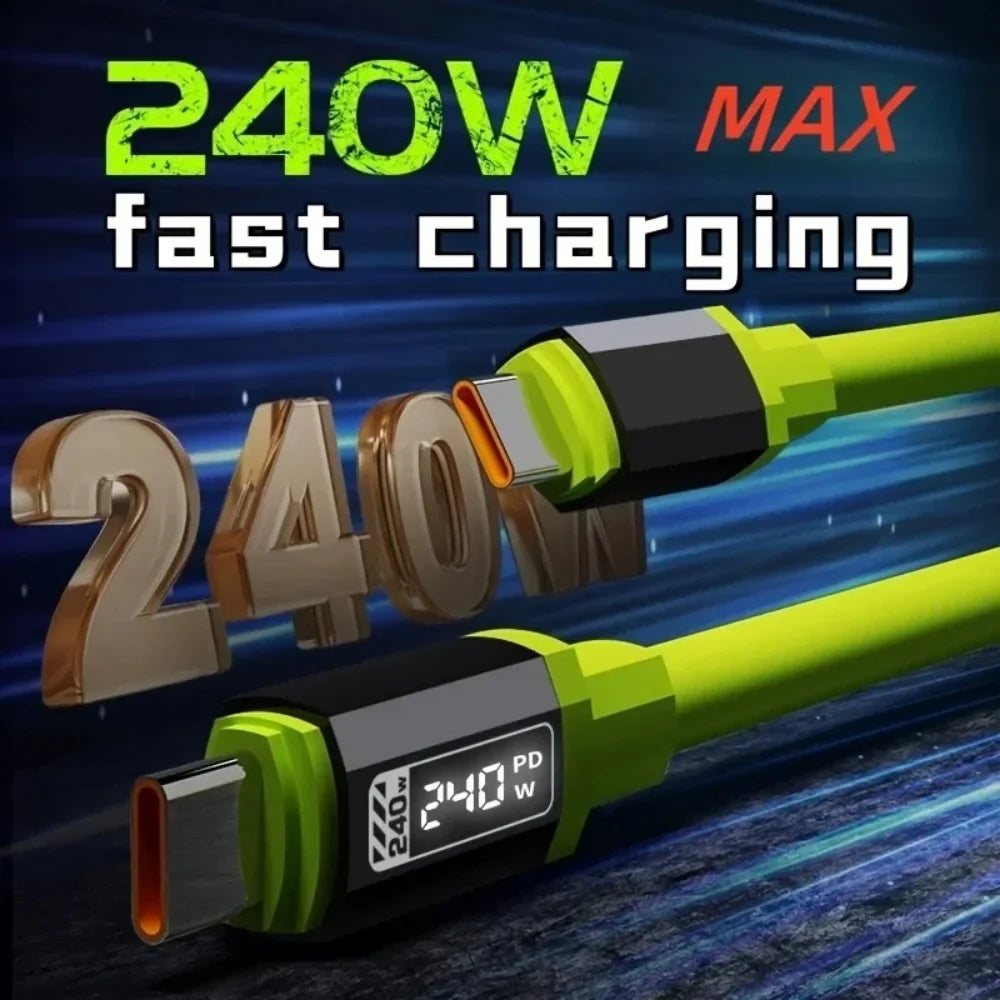 240W USB-C to USB-C Fast Charging Cable with Power Display, High-Power PD Charger Cord