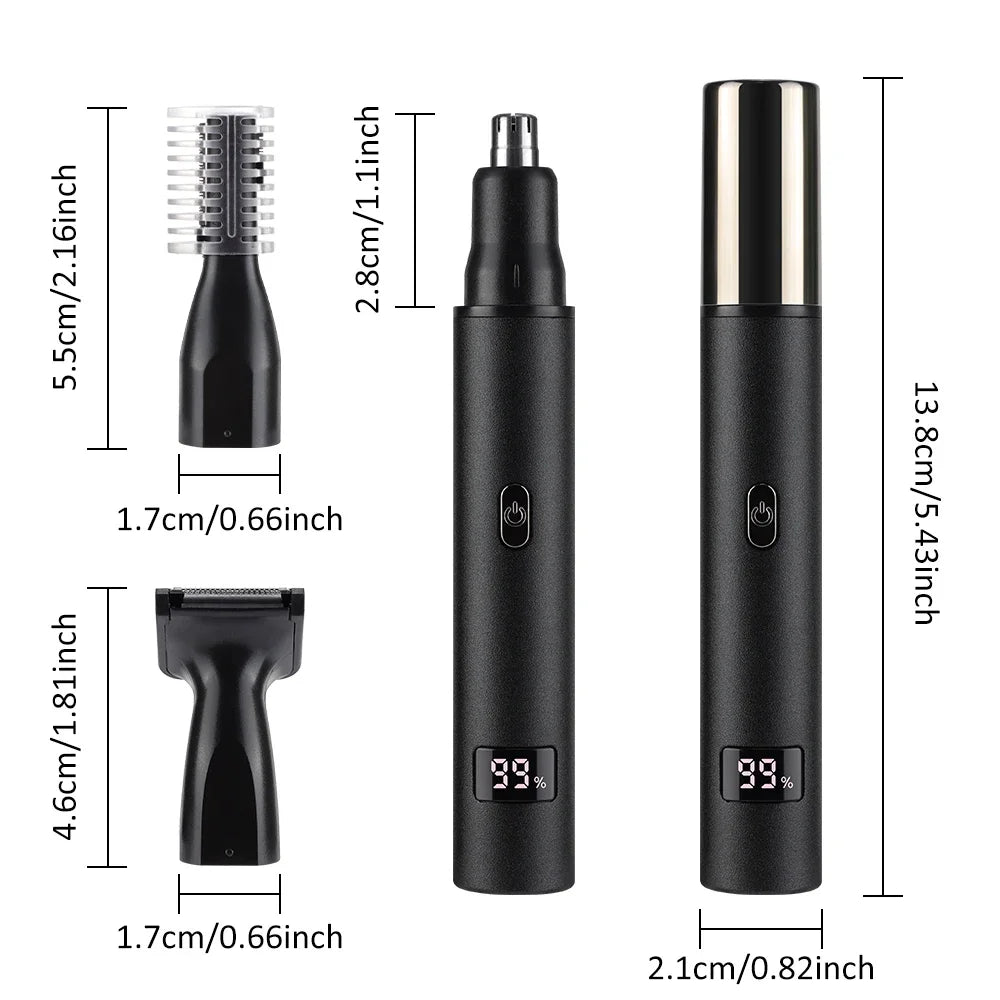3-in-1 Rechargeable Nose Ear Eyebrow Trimmer for Men — USB Type-C, Digital Battery Display, 360° Rotary Painless Groomer