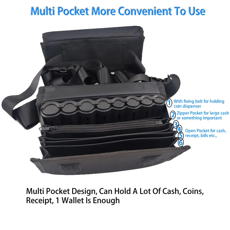 Euro Coin Wallet Fanny Pack 6-Pocket Cashier Waist Bag with 8-Slot Coin Dispenser