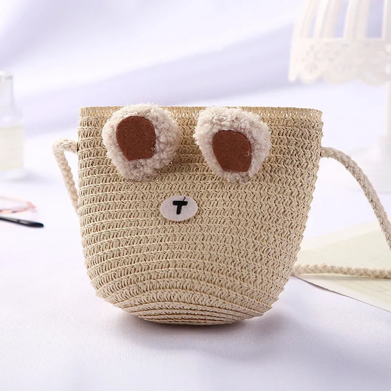 Girls Daisy Straw Mini Messenger Bag, Kids Shoulder Handbag with Coin Purse