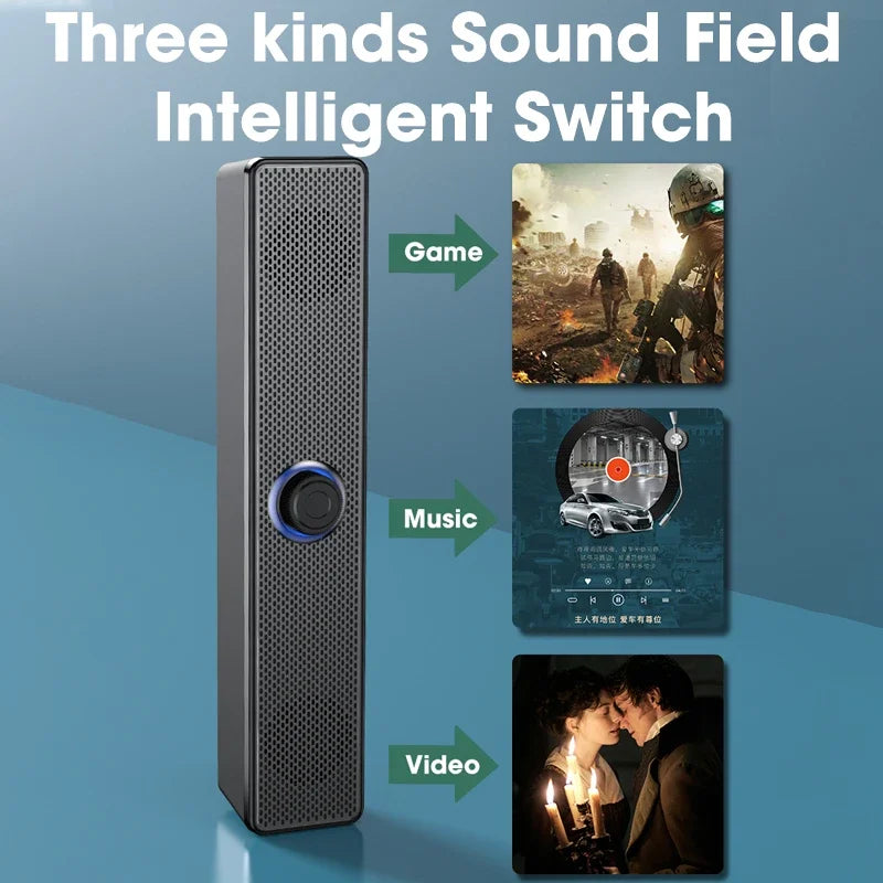 USB-Powered Bluetooth PC Speakers 3D Stereo Soundbar for TV, PC & Laptop - Wired & Wireless (3.5mm AUX, Deep Bass)