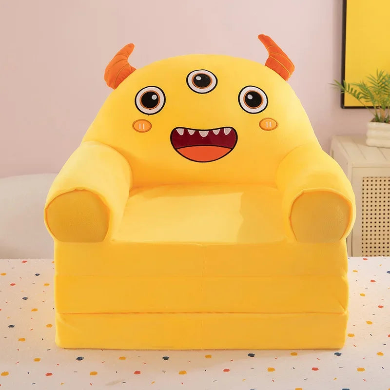 Foldable 3-Layer Plush Kids Sofa Chair Cartoon Baby Seat with Removable Cover