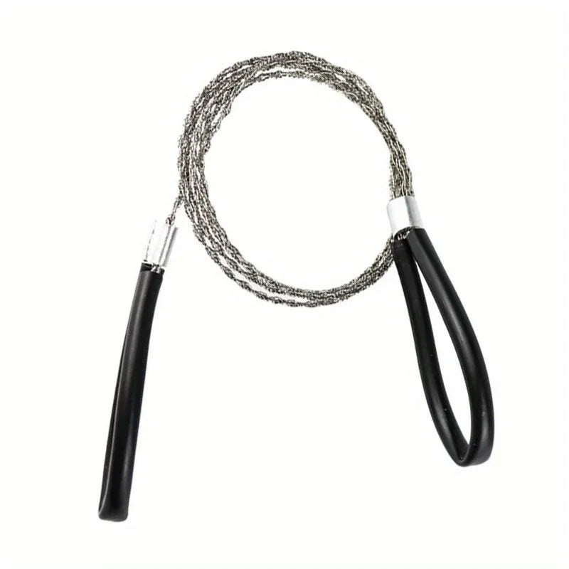 Portable Stainless Steel Wire Saw with Leather Finger Handles — Pocket Chain Saw for Camping, Hiking & Survival, 27.6 in (70 cm)