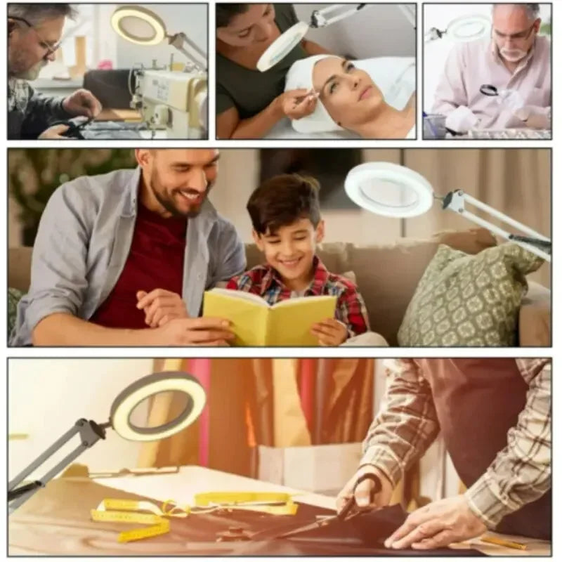 72-LED 8X/10X USB Illuminated Magnifying Lamp — 3-Color Adjustable LED Magnifier with Clamp for Soldering, Crafts, Repair & Skincare