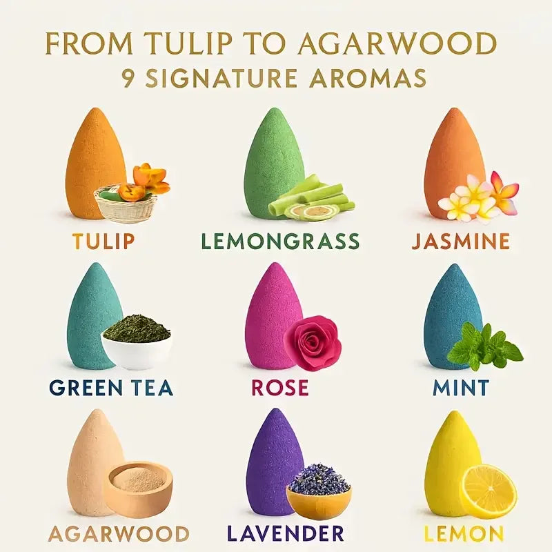 9-Pack Colorful Aromatherapy Incense Sticks for Home — Long-Lasting Fragrance & Smoke-Fall Viewing