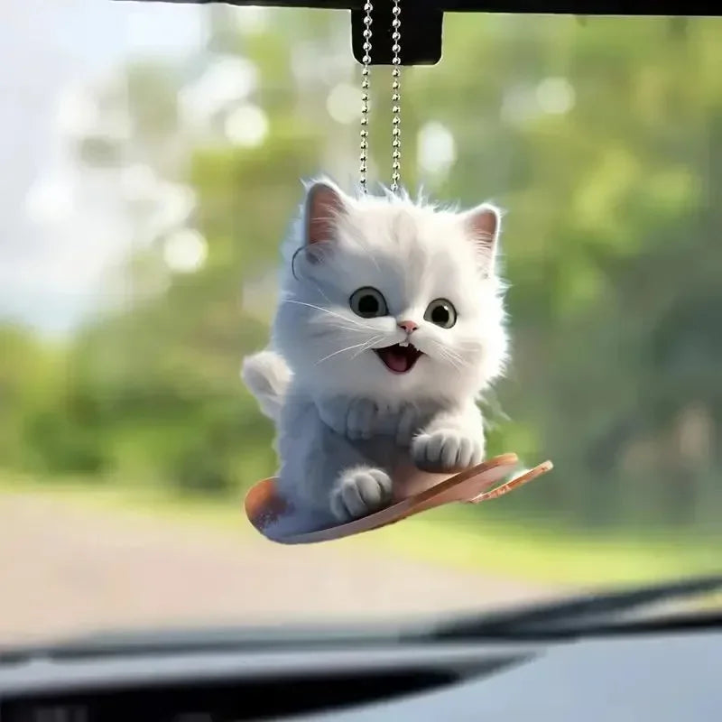 Cat-Shaped Rearview Mirror Ornament – Cute Hanging Car Pendant Car Interior Decor