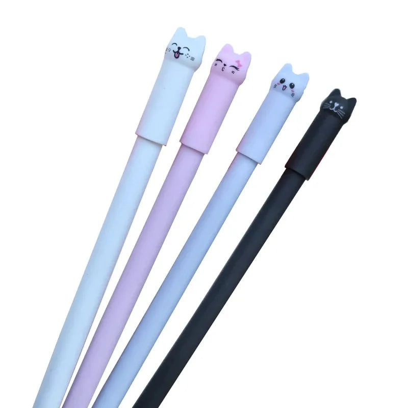 4/6/12-Pack Kawaii Cat Erasable Gel Pens 0.5mm Black & Blue Ink Refillable Cute School & Office Stationery