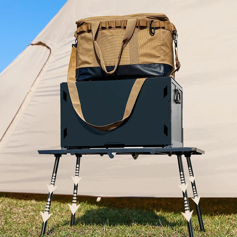 Outdoor Folding Camping Table - Lightweight Aluminum Portable Picnic & Tactical Liftable Table for Hiking, BBQ, Travel