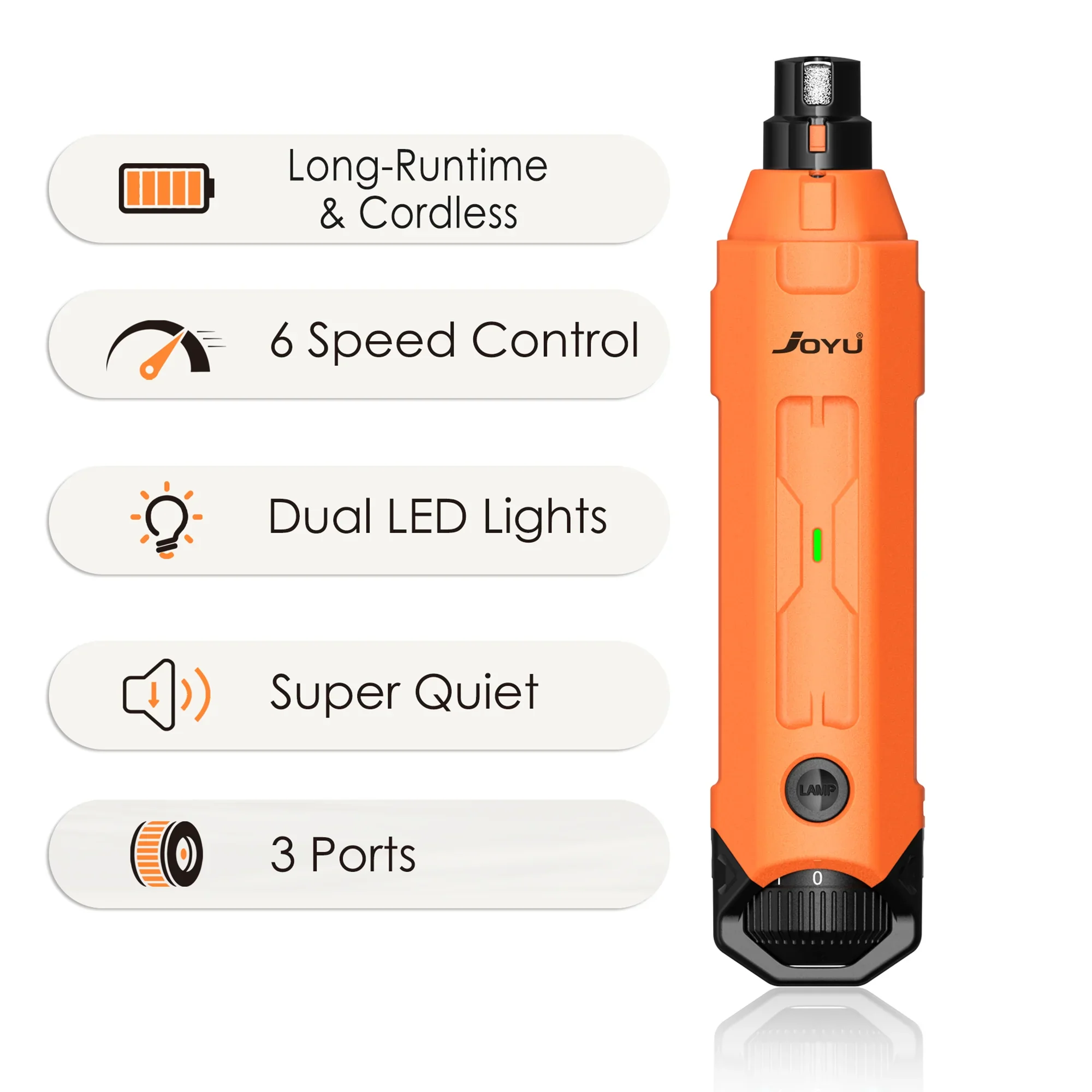 6-Speed Rechargeable Dog Nail Grinder Quiet Electric Pet Nail Trimmer for Painless Paw Grooming