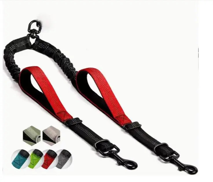 Dual Dog Leash Coupler – Padded No-Tangle Bungee Leash with 360° Swivel, Reflective & Shock-Absorbing