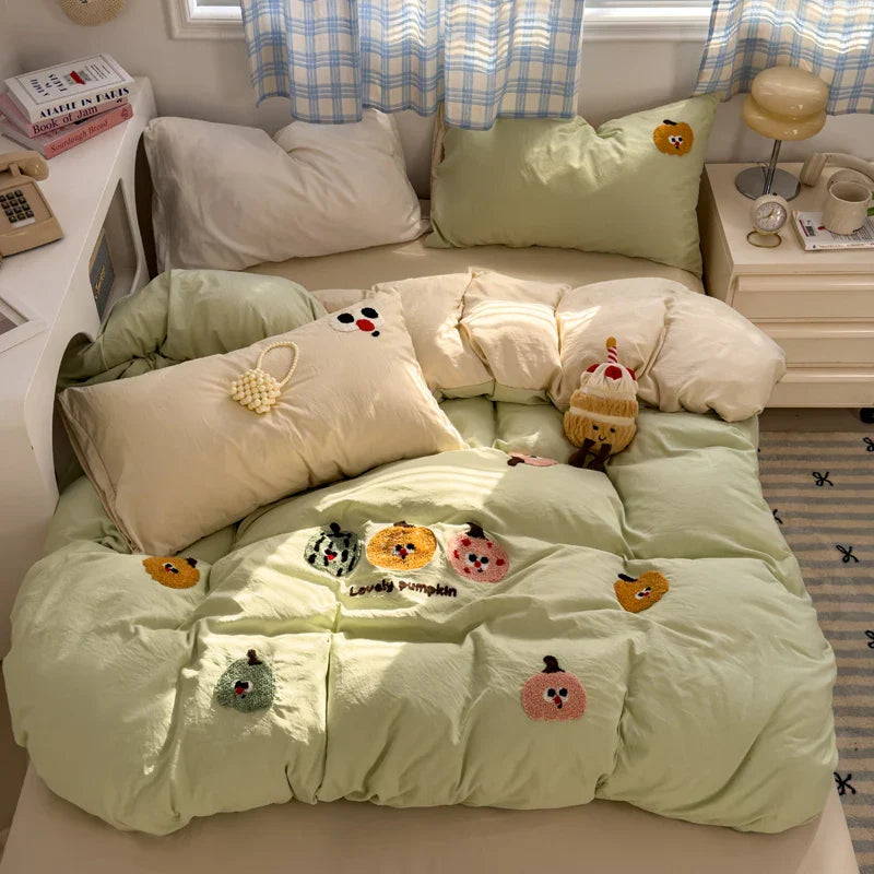 Brown Striped Bedding Set - Duvet Cover, Flat Sheet & Pillowcases (Single/Twin/Full/Queen)