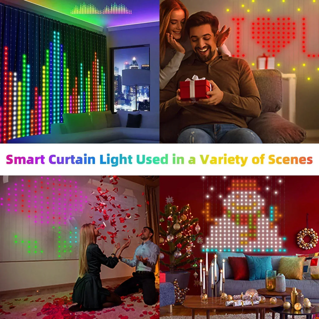 400LED Smart Curtain Lights Bluetooth App RGB Fairy String Lights USB Music Sync for Window Bedroom IP65 Waterproof