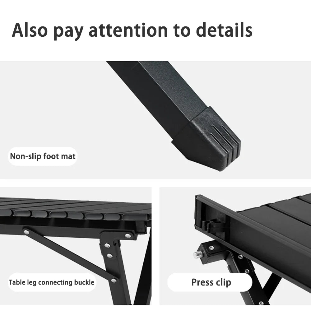 Portable Foldable Camping Picnic Table – Roll-Up Color Block Desktop, Carbon Steel Frame (Small/Medium/Large)