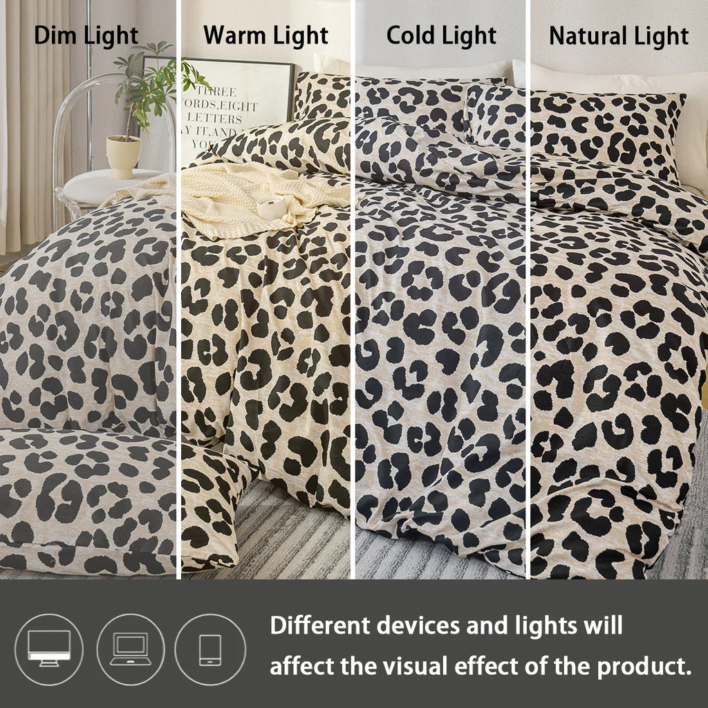 Leopard Print 3-Piece Duvet Cover Set – Soft Skin-Friendly Bedding, Includes 1 Duvet Cover & 2 Pillowcases, Multiple Sizes (39–79 in / 100–200 cm)
