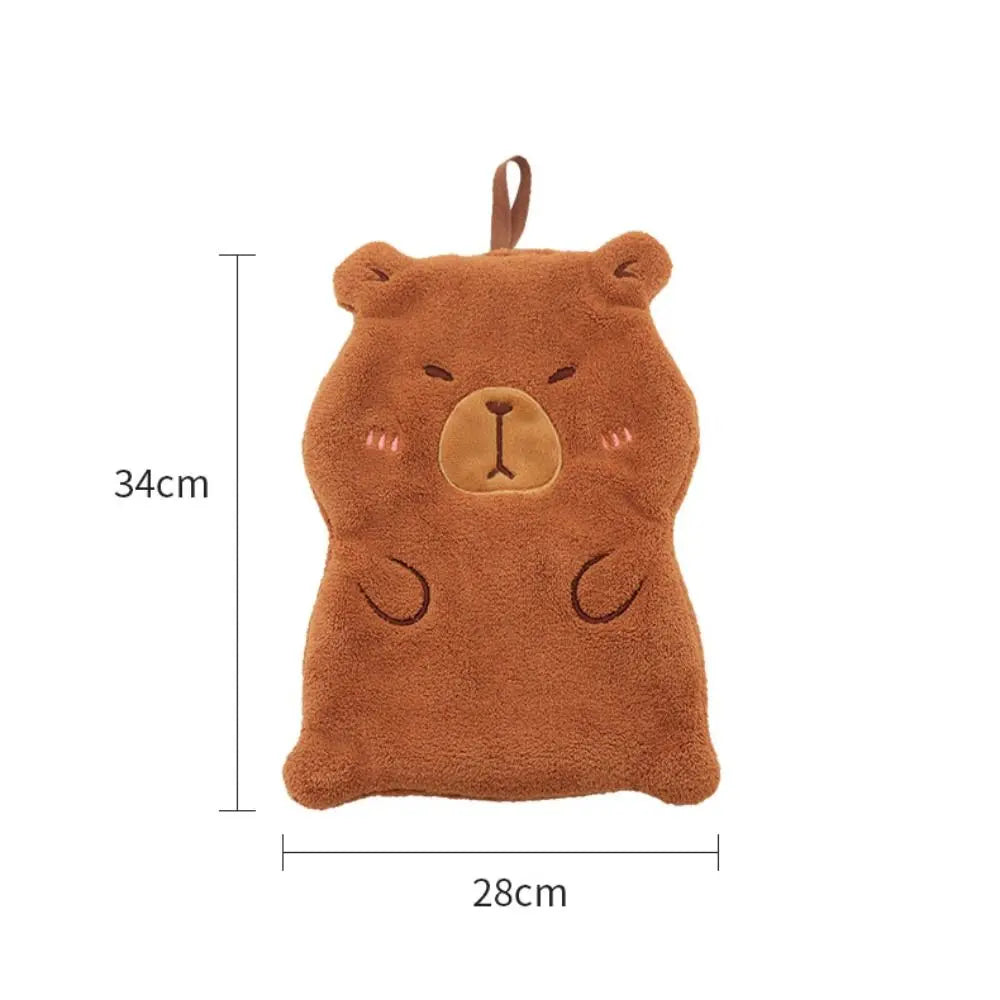 Cartoon Capybara Coral Velvet Hand Towel - Wall-Mounted Absorbent Kids Washcloth & Kitchen Rag, 28 x 34 cm (11.02 x 13.39 in)