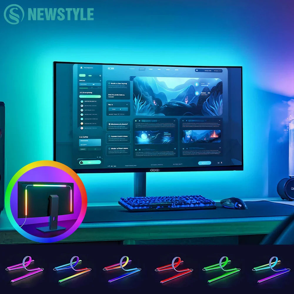 RGB Gaming LED Strip Backlight Smart App-Controlled Screen Sync Ambient Lighting for 24–34 in (61–86 cm) Monitors DIY Color Modes