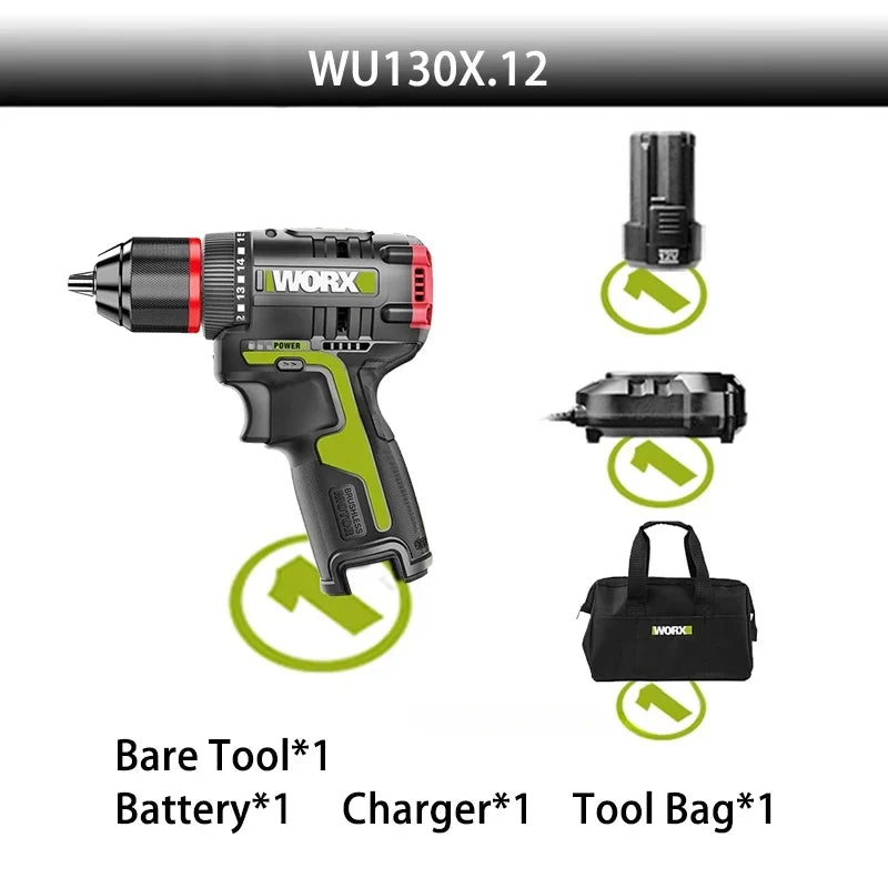 Cordless 12V Brushless Electric Screwdriver Drill 40 N·m 10mm (3/8in) Chuck 2.0Ah Lithium Battery for Home DIY & Metalworking