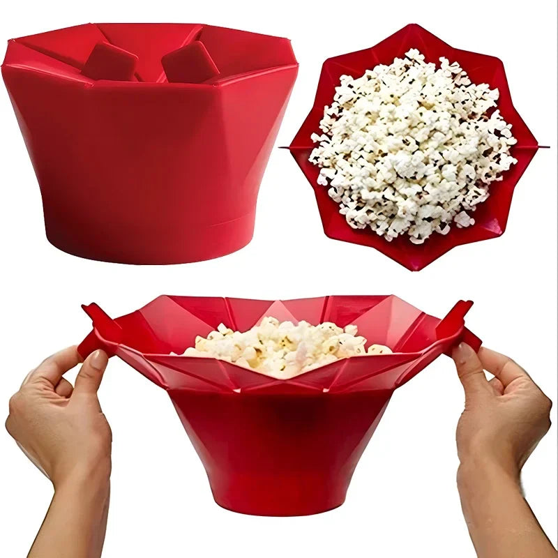 Foldable Silicone Popcorn Bowl - Microwave-Safe Collapsible Popcorn Maker, 6.7 x 3.7 in (17 x 9.5 cm)